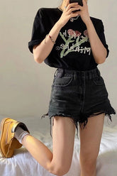 Sexy Retro Quaste Schwarze Jeans Shorts